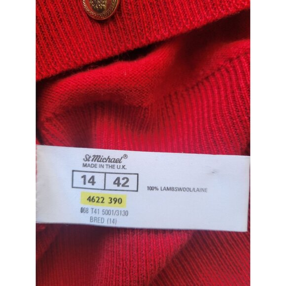 Vintage St. Michael Red Wool Long Sleeve Cardigan Buttoned Waist Size 42 (XL) - Picture 12 of 12